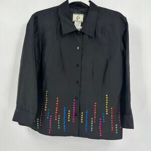 ICE Womens Y2K Silk Top Size 12 Black‎ Sequin Party Statement Vintage